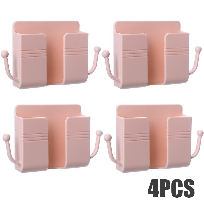 4/2/1pcs Wall Mounted Mobile Phone Holder Multifunction Holder Remote Control Storage Box Charger Hook Cable Charging Dock Stand