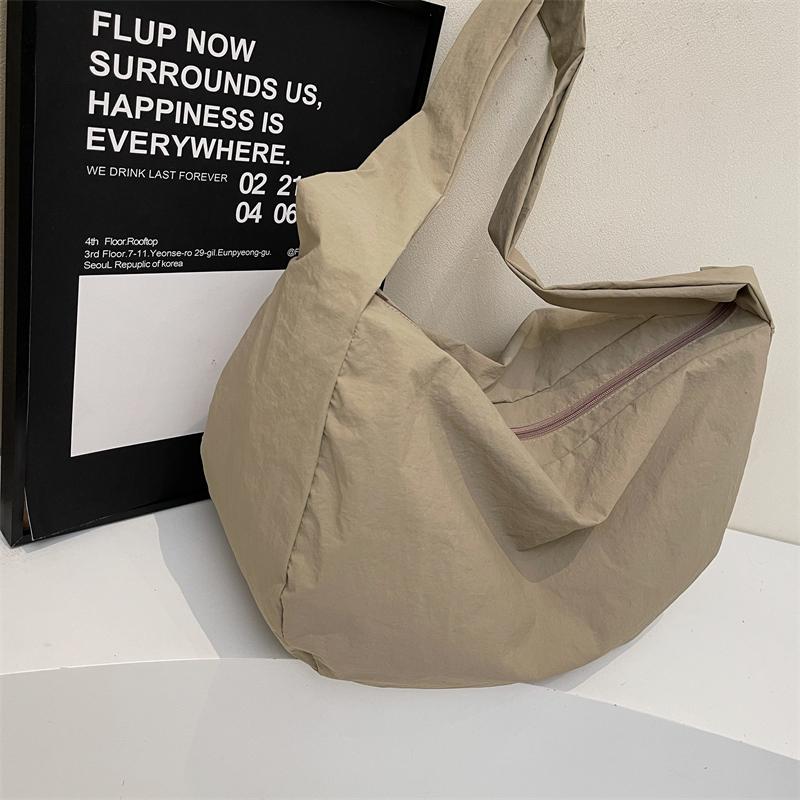 Canvas Bag Women's Dumpling Bag Solid Color Shoulder Bag Large Capacity Crossbody Bag