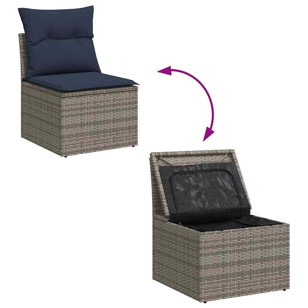 8 Piece Garden Sofa Set with Cushions Gray Poly Rattan & Acacia