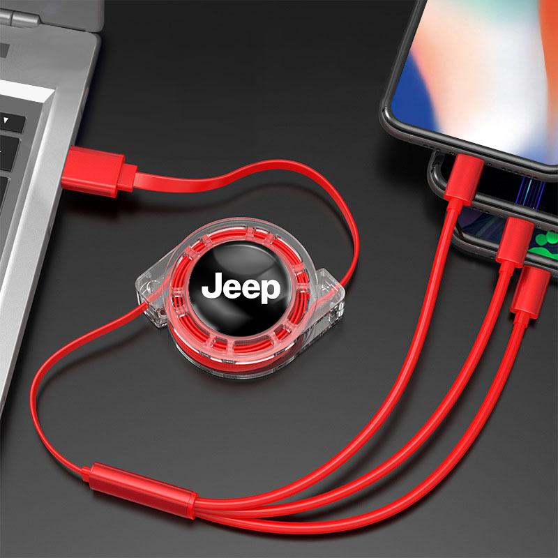 Cup Holders Car Retractable Data Cable 3 In 1 Fast Charging Charger Cable For Jeep Renegade Wagoneer Avenger Recon Wrangler JK G