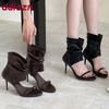 Fashion Female Thin Heels Footwear Modern Ankle Ladies Sandals Boots Fashion Open Toe Women Heeled Sandals Booties Zippers Shoes