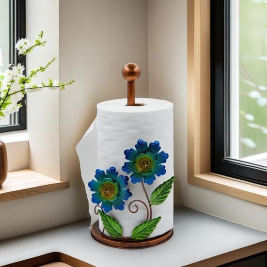 Kitchen Paper Towel Rack Vertical No-Drill Holder with Weighted Base Sunflower Design Dispenser for Kitchen Bathroom