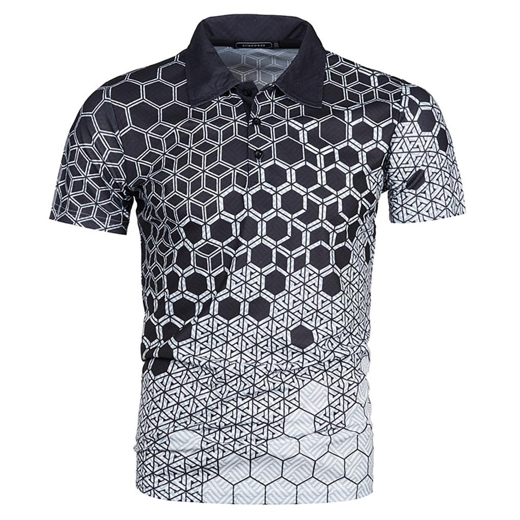 New Men's Summer Fashion Casual 3D Printing Tops Shirt Lapel Casual Short Sleeve Top