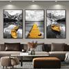 Yellow Boat On The Lake Landscape Canvas Posters Prints Gold Wooden Bridge Mountain Abstract Wall Art Paintings For Home Decor