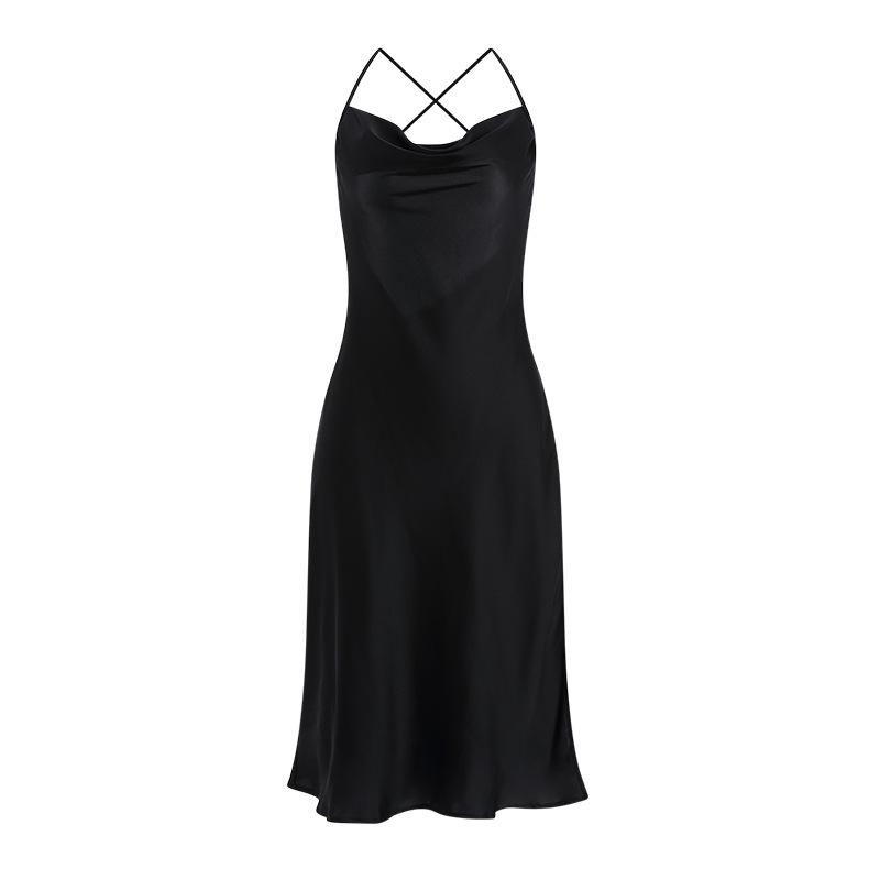 Women’s Long Solid Color Sleeveless Backless Cami Nightgown Casual Sexy Slit Nightdress