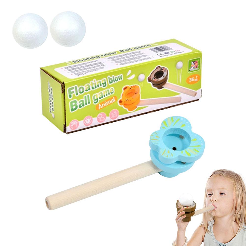 Wood Floating Blow Pipe Ball Game Toy Board Game for Children Balance Training Floating Blowing Ball Hand-Eye Coordination