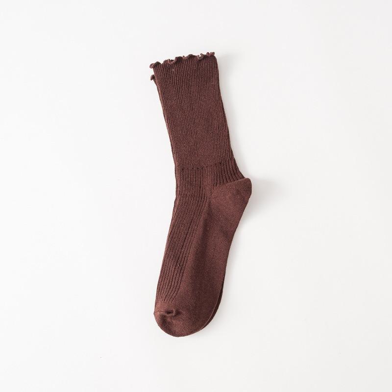 Ladies Spring and Autumn Solid Color All Build College Style Draw A Wooden Ear Side In The Tube Cotton Socks
