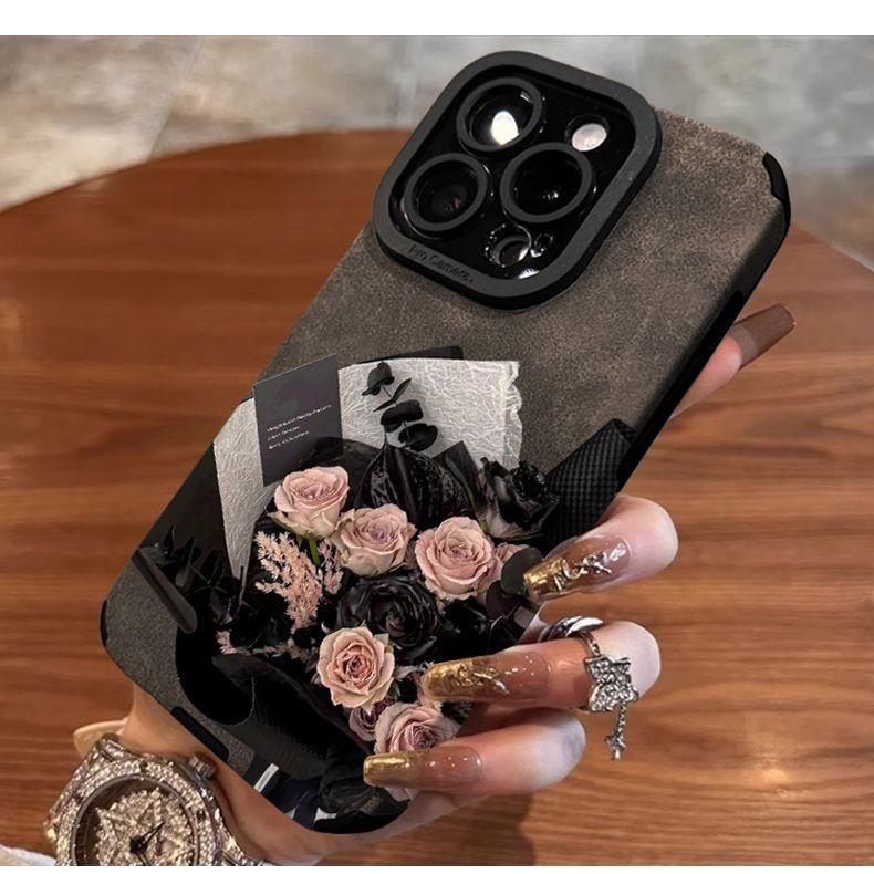Autumn and Winter Pink Rose Bouquet for Apple 16Pro New 15 Flip Fur iPhon16promax Anti-drop Fine Hole