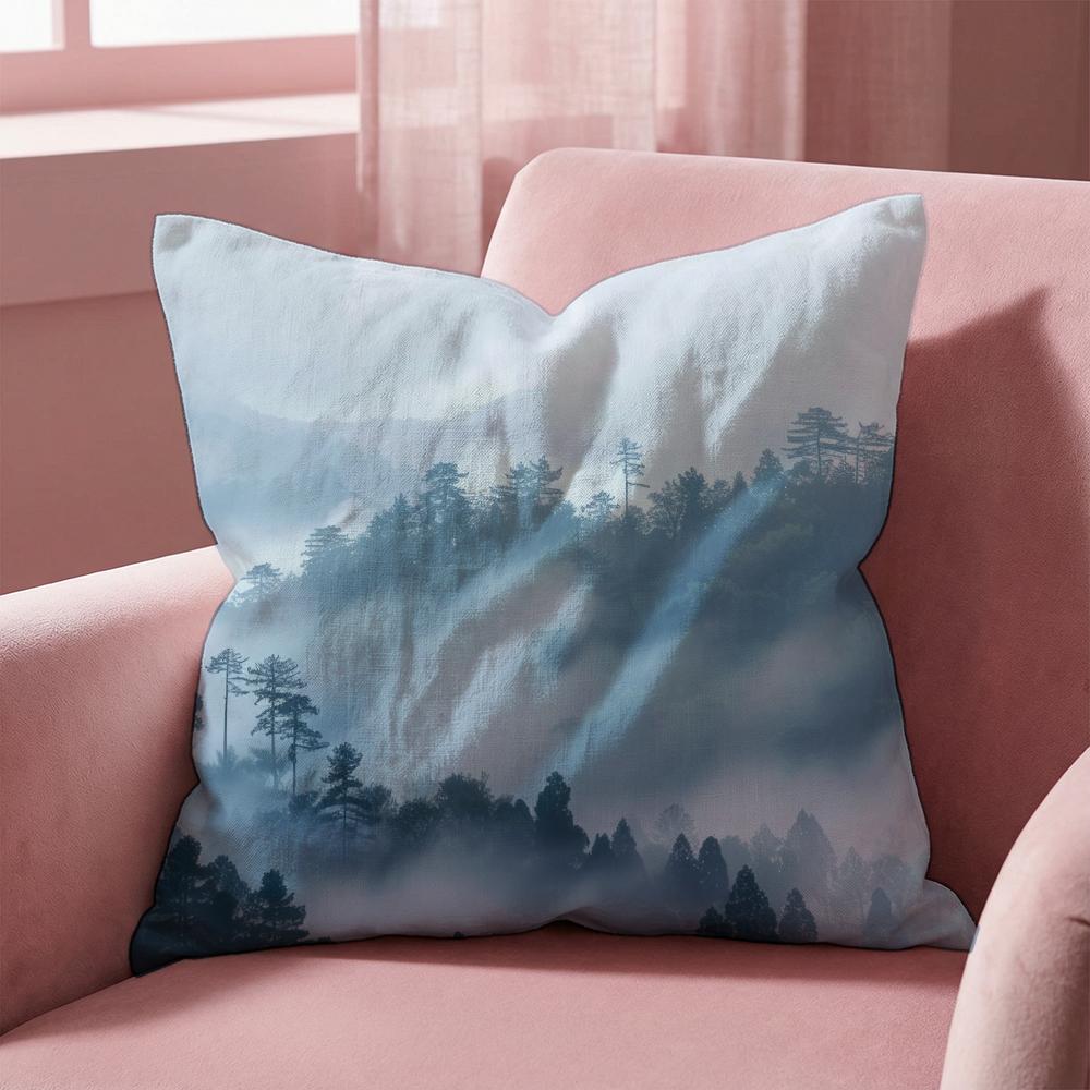 Foggy Forest Mountain Landscape Cushion Cover Multi-Scene Pillow Cover for Home & Car - Reversible, Soft & Durable for Daily Use