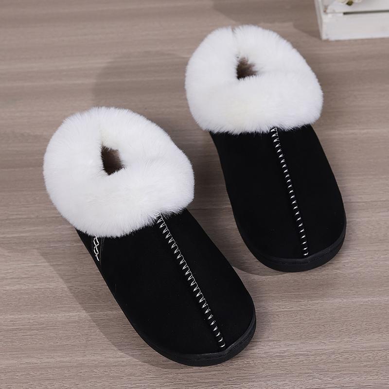 Fur Ankle Fluffy Slippers Women 2025 Winter Warm Plush Indoor Home Slippers Woman Faux Suede Closed Toe Soft Sole House Shoes