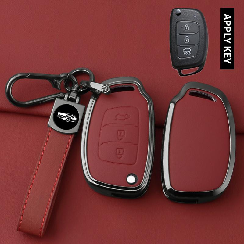 Alloy Leather Car Key Case For Hyundai Creta I40 I20 Ix25 Ix35 Ix45 I10 I30 Hb20 Elantra Solaris Sonata Santa Fe Tucson Accent