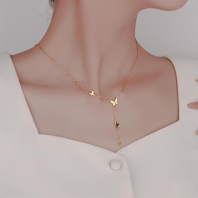 Ins Temperament Luxury S925 Sterling Silver Tassel Butterfly Clavicle Necklace Gifts for Women