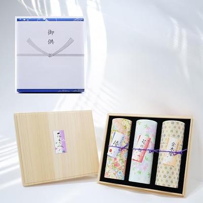 Hanakurabe Three-Fragrance Incense Set (Cherry Blossom, Elegant, and Osmanthus Scents) Low-smoke Incense Sticks. Comes with Gift Wrapping and a Ceremo
