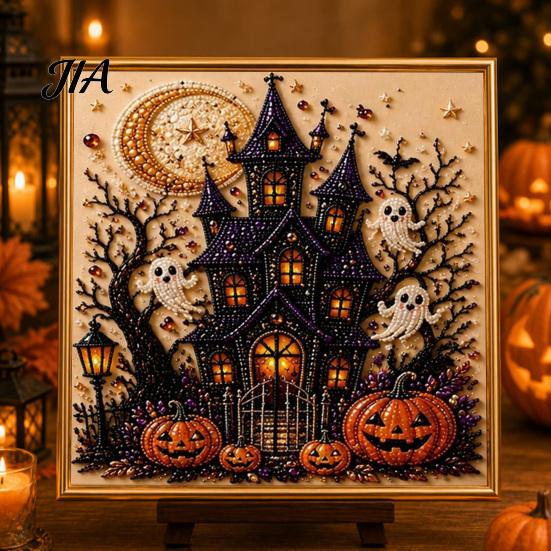 Halloween Faux Pearl Art Kits for Adults Kit, Witch Ghost Painting DIY Seasonal Projects Families Spooky Pumpkin Diamond Craft Set Adults, Handmade