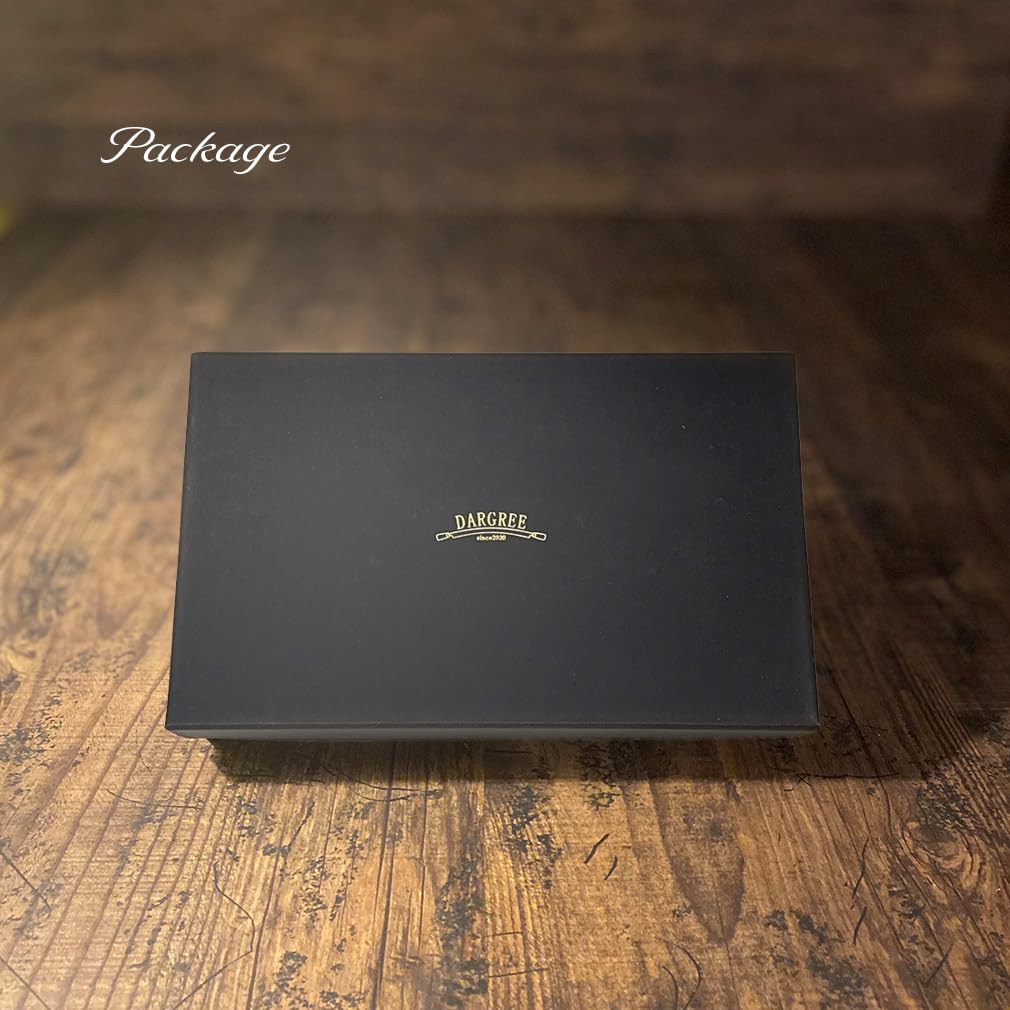 DARGREE Echtleder Langbörse, Dreifach gefaltet, Herren, Große Kapazität, mit Münzfach, Aus Himeji-Leder, Jet Black
