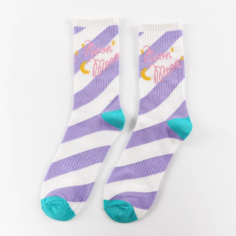 Ladies Spring Creative Coconut Moon Skateboard Mid Tube Cotton Socks