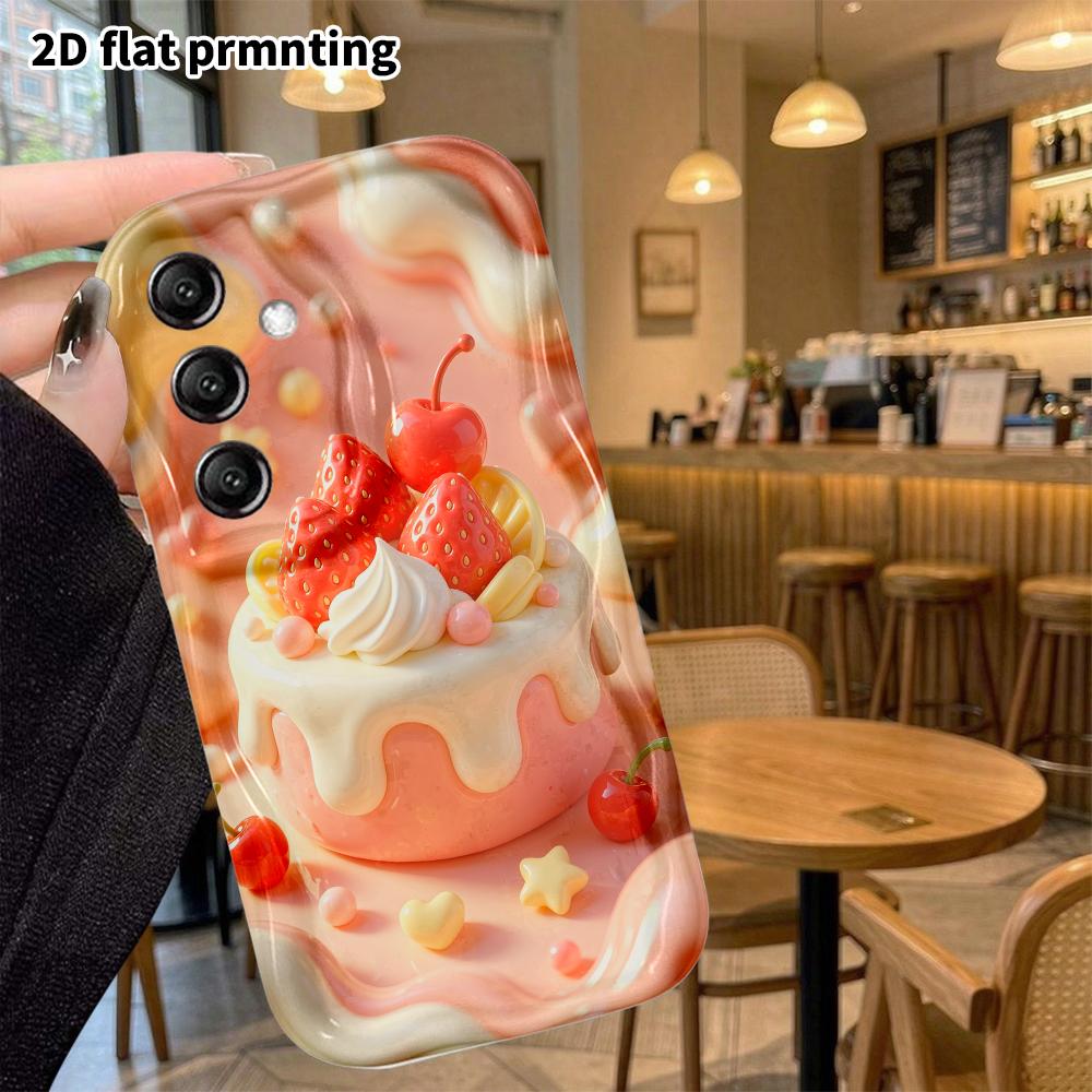 Phone case: 2D flat, suitable for Samsung Galaxy A34 A35 M05 M06 S20 S22 S21 FE Plus 5G protective case, strawberry little cake, perfect Christmas and