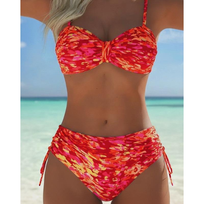 European and American Triangle Color Printing New Bikini Sexy Women's Split Swimsuit Bikini