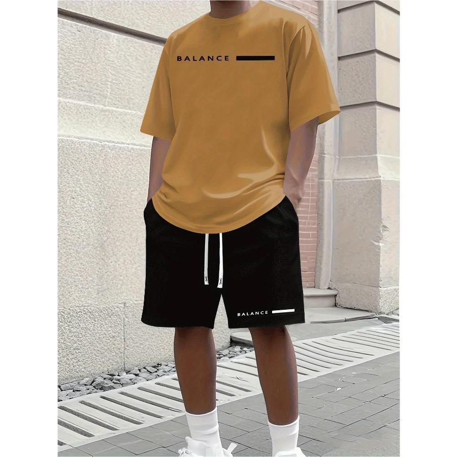 2026 Set Casual da Uomo Abbigliamento Estivo Top a Maniche Corte Color-Block Pantaloncini Larghi con Coulisse Ensemble alla Moda Streetwear