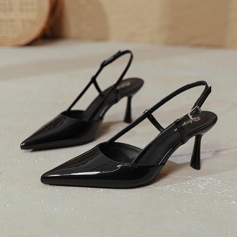 French high heels stiletto 2025 new large size women's shoes bag head sandals women's summer pointed empty high heels