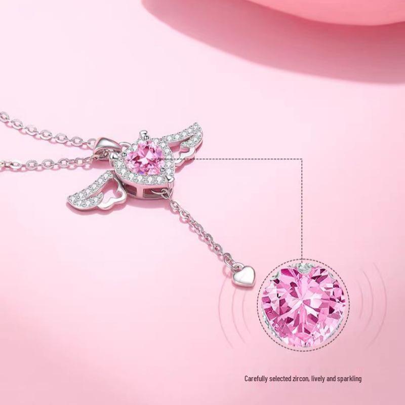 Cupid's Heart S925 Sterling Silver Necklace – Elegant Angel Pendant for Women, Ideal Gift for Girlfriend