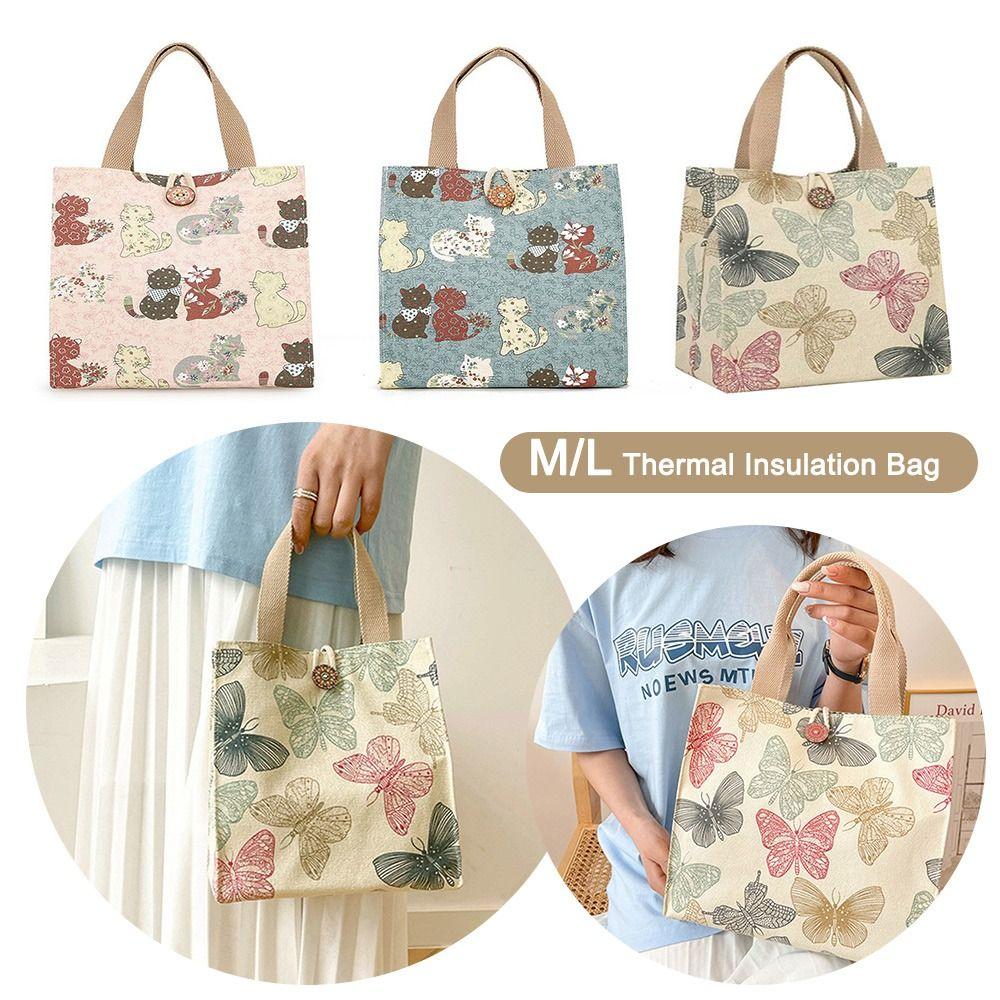 Cute Canvas Lunch Bag Large Capacity Waterproof Tote Bag Print Lunch Box Handbag for Women