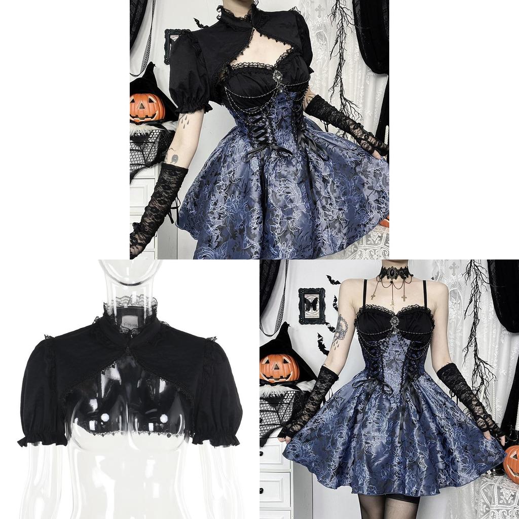 Gothic Dark Style Twopiece Dress Set With Jacquard Fabric For Streetwear Fashion