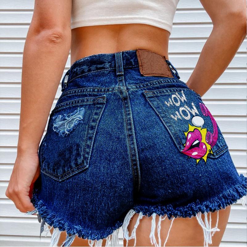 2592 Style Denim Shorts Mid Waist Ripped Casual Jean Streetwear S-4XL