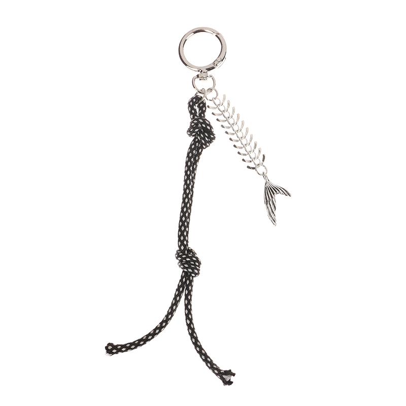 Y2K Punk Fishbone Fishtail Pendant Keychain Vintage Creative Braided Rope Keyring  Bag Charm Bag Key Accessories
