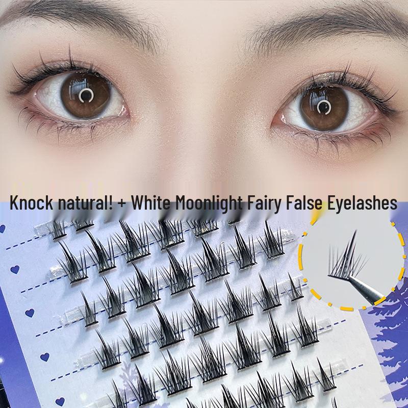 BQI White Moonlight Fairy Natural Dense Curled False Eyelashes with Thin Stem and Segmented Clusters