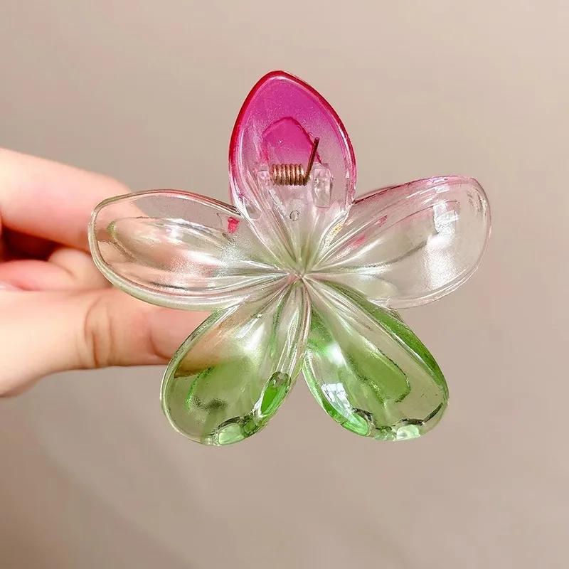 New Gradient Flower Hair Claw Clips Non-Slip Hair Clips for Women Cute Shark Clips Hawaiian Hair Flower Clip Large Plumeria