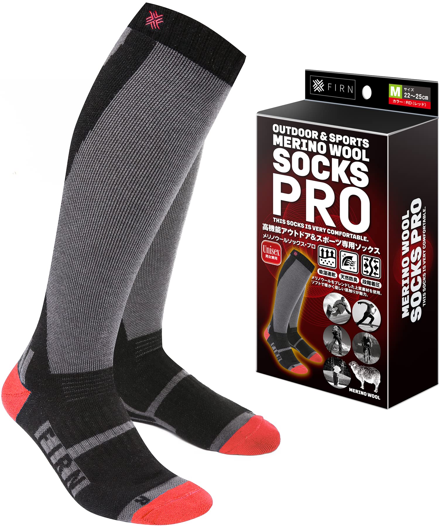 

FIRN Сноубордические носки Merino Professional для активного отдыха, зимних видов спорта, с градуированным влагоотводом, быстросохнущие и устойчивые к запаху, унисекс для мужчин и женщин, носки, шерсть,