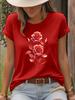 Fashion Women Rose Printed T-Shirt O-Neck Short Sleeve T-Shirt Simple Design Versatile Daily Wear Elegant Style Women Clothing