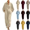 Women’s Casual Stand Collar Long Linen Cotton Dress Relaxed Fit Button Front Maxi Dress for Everyday Wear