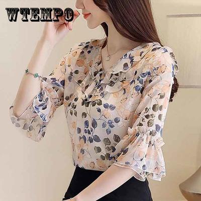Camicie in chiffon floreale Camicie a maniche lunghe di grandi dimensioni Top da donna Camicie piccole alla moda in stile occidentale T-shirt con temperamento
