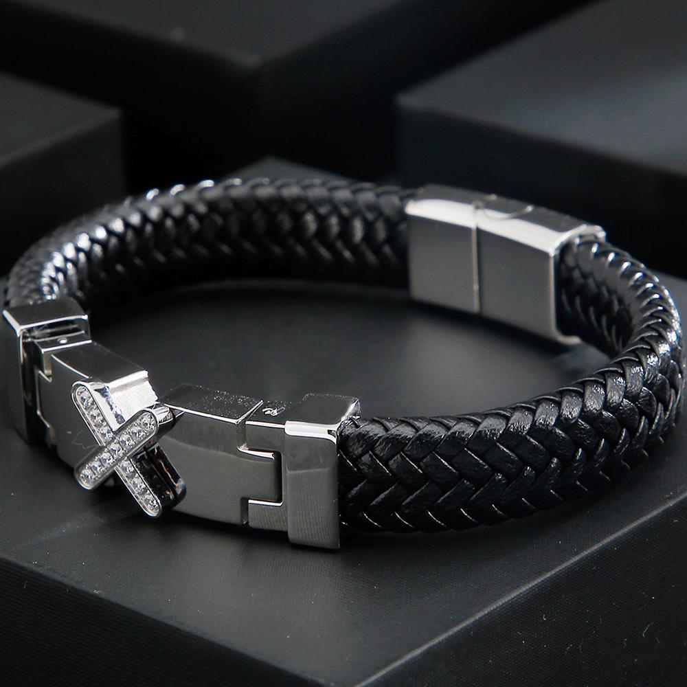 Wholesale Genuine Leather Man Bracelet  Armband Heren with Magnet Clasp Button Elegant Bracelet for Men Logo Name Engraveable