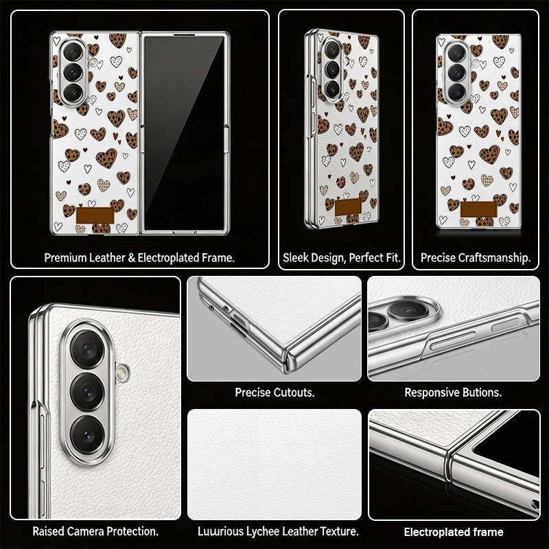INS Heart Sticker Collage Case For Samsung Z Fold 8 Ultra 7 6 5 Luxury Plating Leather Skin Hard Phone Cover For Galaxy Z Fold8 Fold7 Fold6