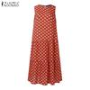 ZANZEA Women Casual O-neck Sleeveless Polka Dot Print Long Dress