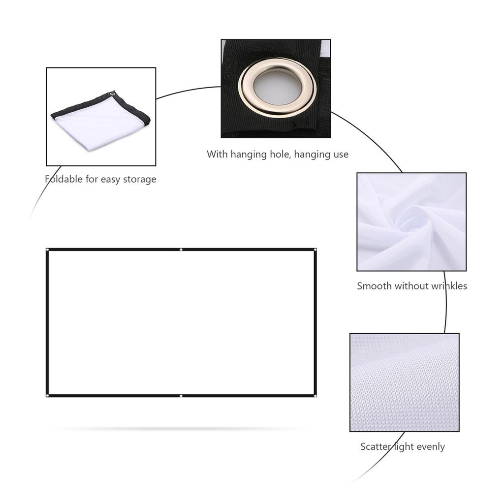 100 inches Projector Screen Widescreen 16:9 Portable Projection Screen Anti Crease Foldable Indoor Outdoor Projector