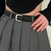 Women's Genuine Leather Belt with High-End Bright Silver Buckle, Korean Style for Youth - A Wardrobe Essential.
