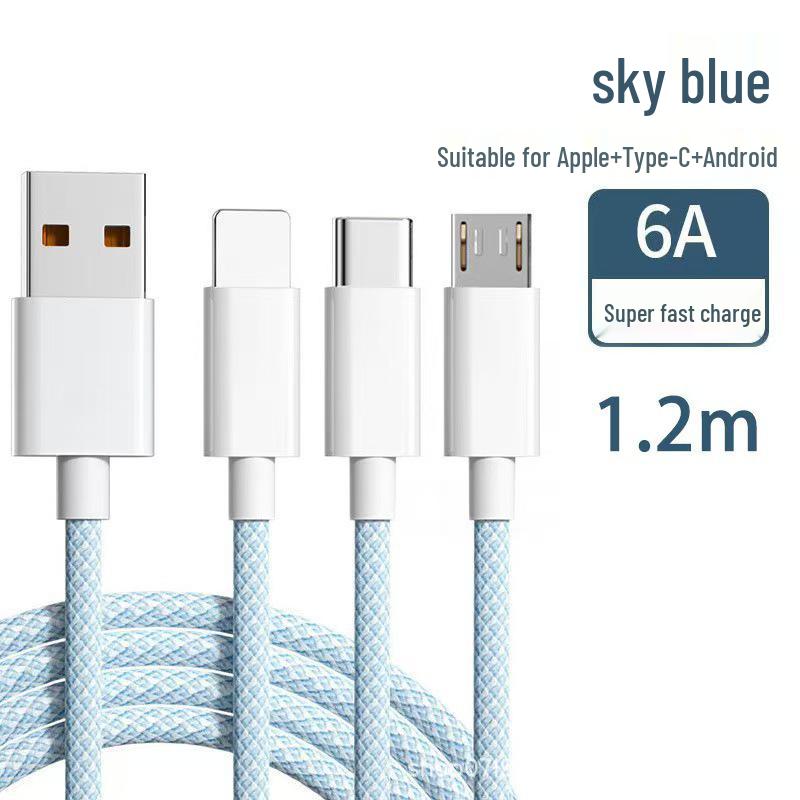 66W Fast Charging Macaron Braided 3-in-1 Cable for Apple, Android, and Type C Devices