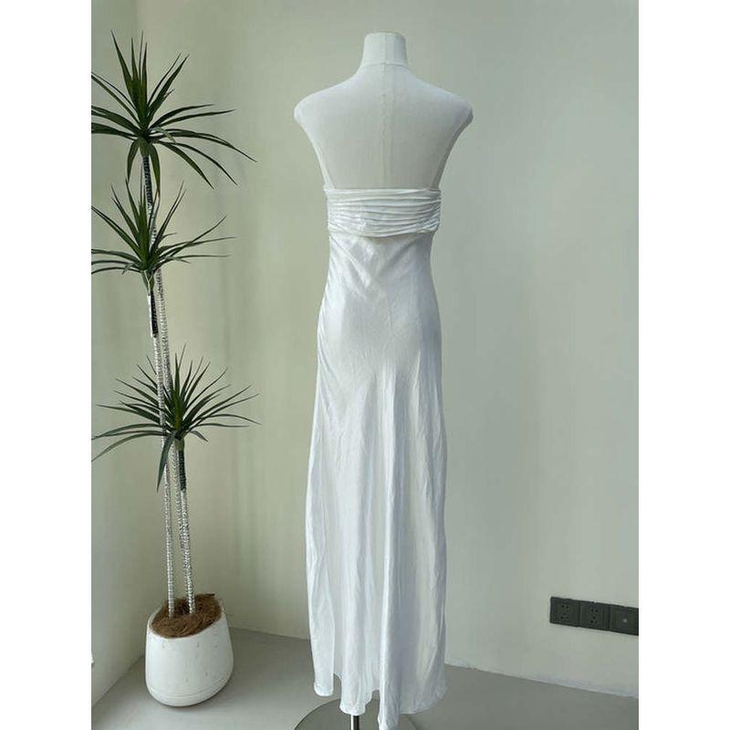 Summer New Foreign Trade Original Garment Light Color Series Natural Sense French style off-Shoulder Tube Top Long dress Temperament Slim White Dress