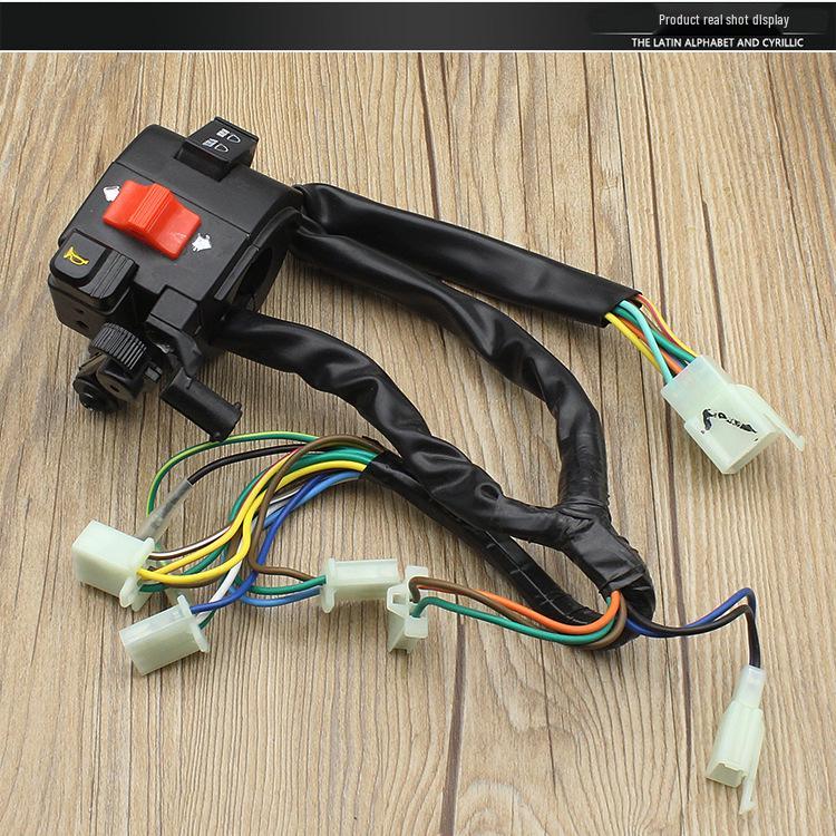 Motorcycle Handlebar Switch Assembly for Dayang DY100: Turn Signal, Headlight, and Horn Controls.