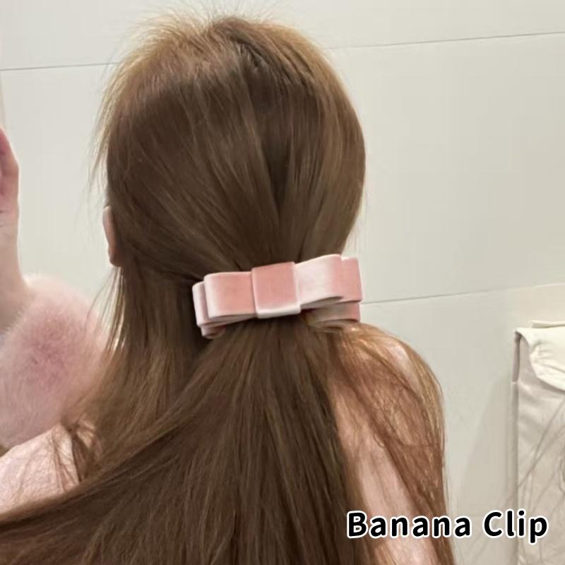 Korean Double-Sided Velvet Bow Banana Clip Women'S Autumn And Winter Temperament Elegant Ponytail Vertical Clip Hair Accessories