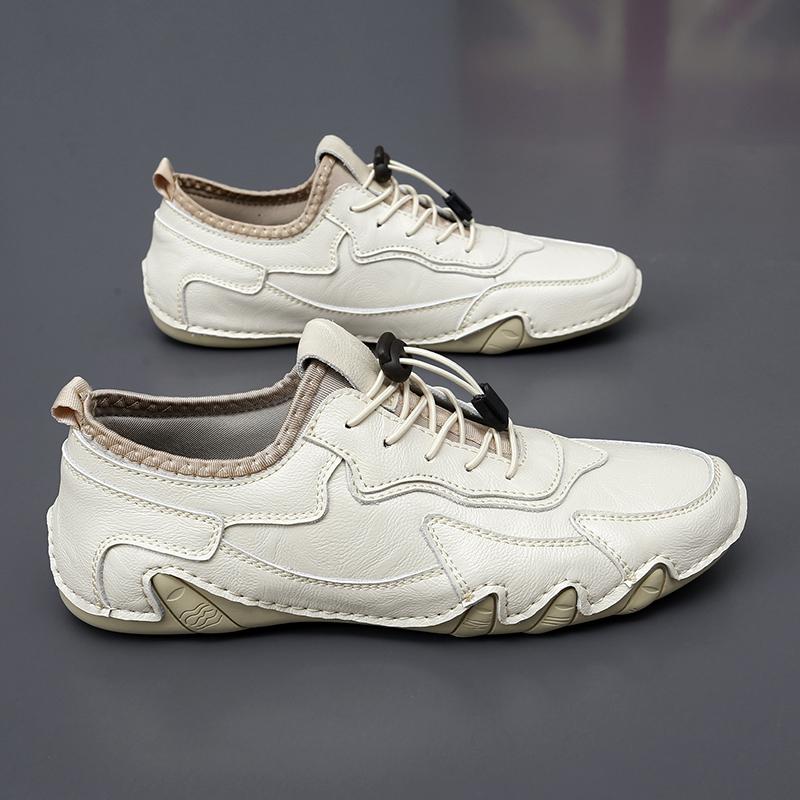 Leather Casual Shoes For Men Handmade Flats Sneakers Men No-tie Soft Moccasins For All Season Male Footwear Plus Size 38-46