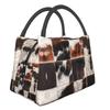 Scottish Highland Cow Cowhide Texture Thermal Insulated Lunch Bag Animal Hide Leather Lunch Container for Picnic Meal Food Box