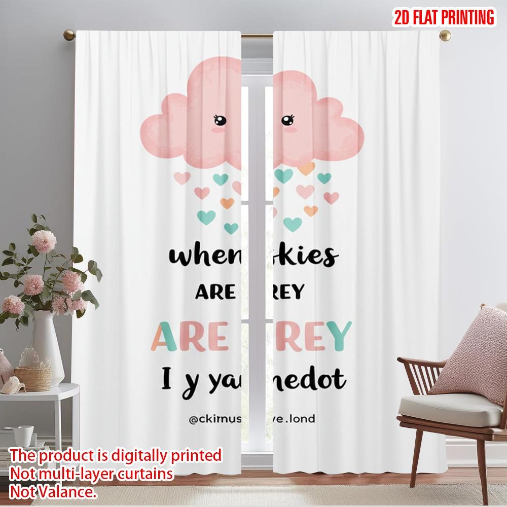 

2pcs 2D flat printing Drapes Pink Cloud Hearts Polyester Without Electricity Party Decorations for Holiday Portraits and 52.50×116.00 CM 2pcs