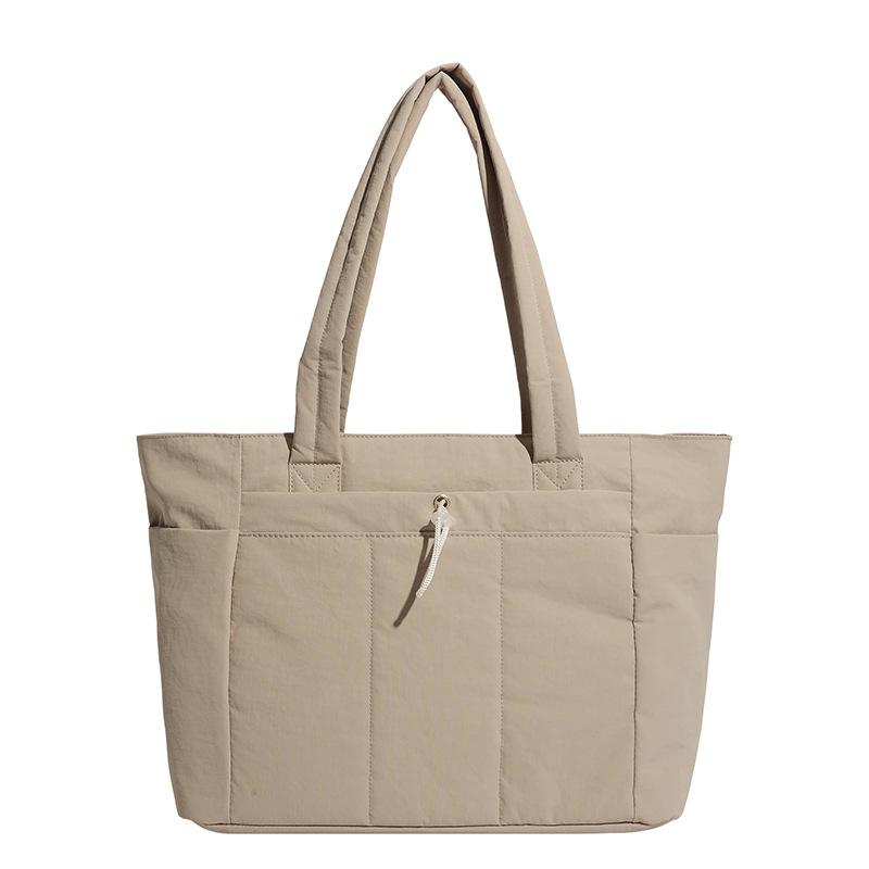 Large Capacity Nylon Tote Bag for Women Lightweight Shopping Shoulder Bag with Multiple Pockets and Zipper Closure for Daily Use