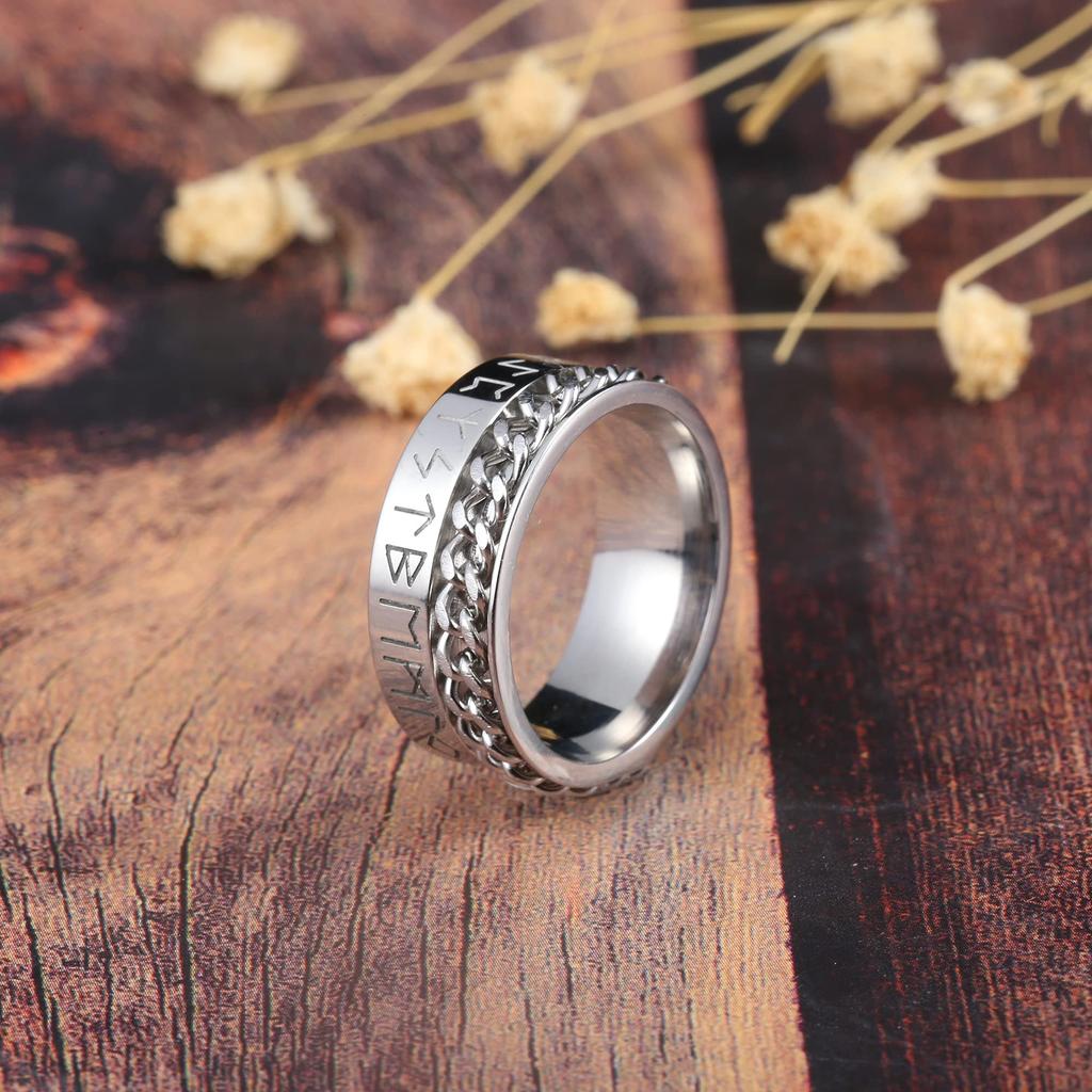 Mode Anti Stress Angst Ring Figet Spinner Ringe für Männer Frauen Retro Nordischen Wikinger Runen Ring Edelstahl Drehbare Ring