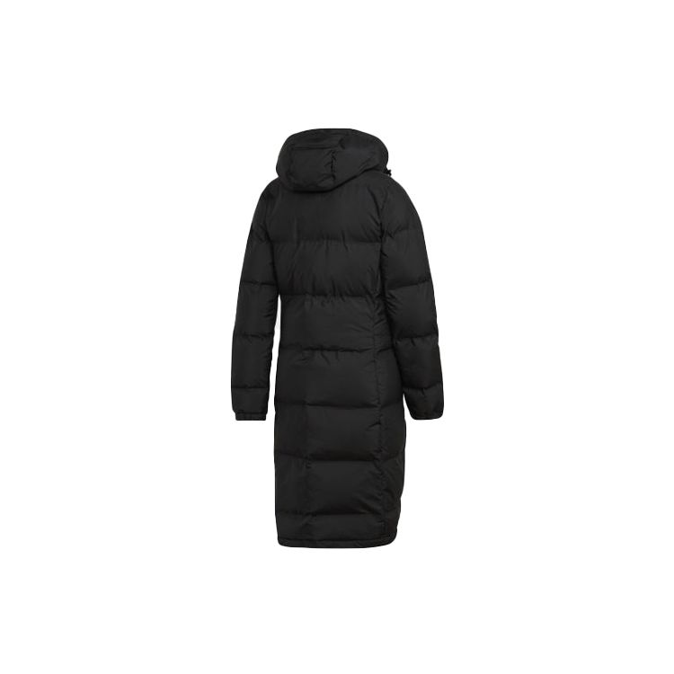 Adidas Jednobarevný dlouhý bavlněný kabát s kapucí na zip Dámské svrchní oblečení Černá CY8647